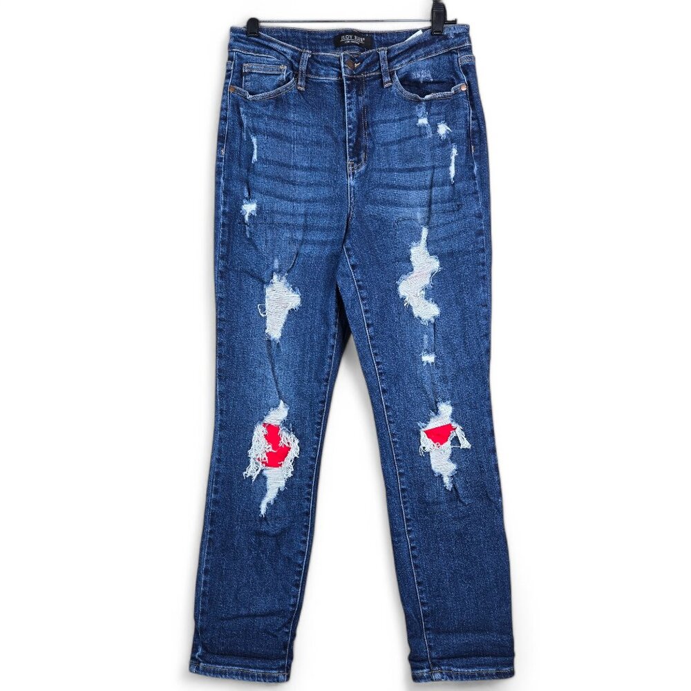 Judy Blue Jeans Womens 11/30 Boyfriend Fit Distressed High Rise Stretch Pants